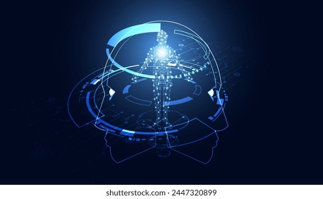 ai artificial intelligence concept illusion hologram illustration of two faces ai and human digital Concepts, applications, and processing of advanced AI. Beyond imagination, evolve