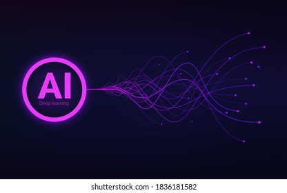 AI. artificial intelligence concept of neural networks. Abstract technology wavy background. Deep learning visualization. Wave equalizer. Vector illustration