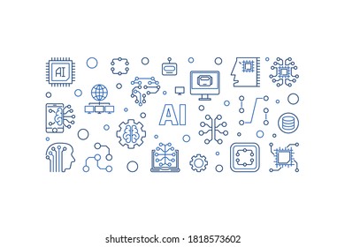 AI (Artificial Intelligence) concept vector outline creative horizontal illustration or banner