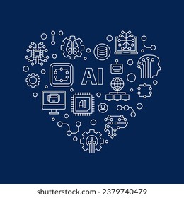 AI Artificial Intelligence concept vector outline heart-shaped banner or illustration