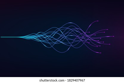 ai - artificial intelligence and deep learning concept of neural networks. Wave equalizer. Blue and purple lines. Vector illustration