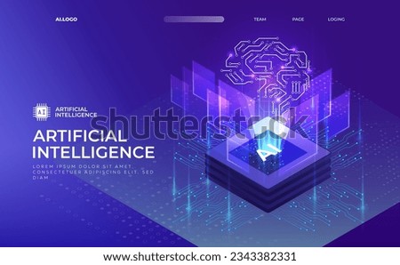 AI (Artificial Intelligence), Deep learning machine learning AI, Technological digital brain concept, Isometric vector landing page
