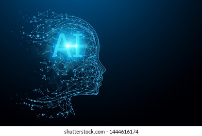 AI - Artificial Intelligence. Ai Digital Brain. Robotics Concept. Human Face Made From Polygon. Illustration Vector