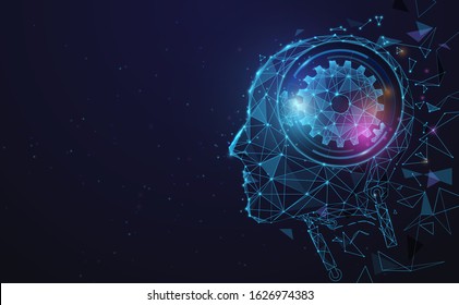 AI, Artificial Intelligence. Ai Digital Brain. Robotics Concept. Human Face Made From Polygon. Illustration Vector