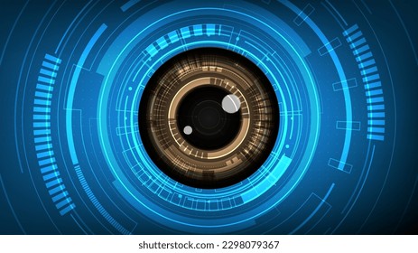 AI artificial Intelligence digital eye, Cyber security technology, Futuristic tech of virtual cyberspace and internet secure surveillance, safety technology scanner, Vector illustration background