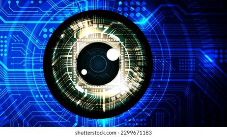 Inteligencia artificial AI ojo digital, tecnología de ciberseguridad, tecnología futurista del ciberespacio virtual y vigilancia segura de internet, escáner de tecnología de seguridad, fondo de ilustración vectorial
