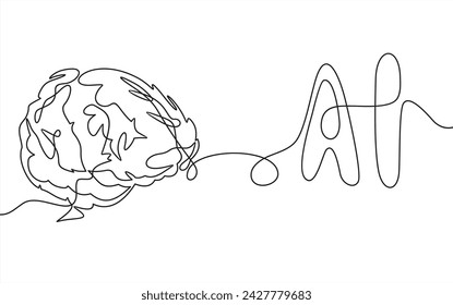 AI artificial intelligence and digital technology brain data conceptual.continuous line drawing.	