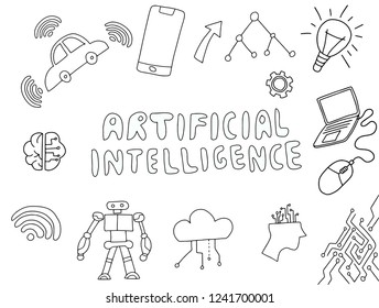 ai artificial intelligence doodle with technology stuff vector illustration