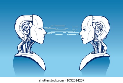 AI. Artificial Intelligence, futuristic robot hand-drawn sketch style vector