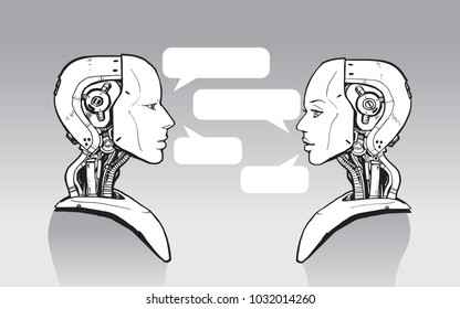 AI. Artificial Intelligence, futuristic robot hand-drawn sketch style vector