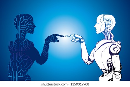 AI. Artificial Intelligence, futuristic robot hand-drawn sketch style vector