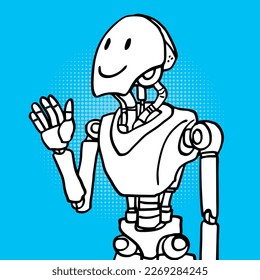 AI. Artificial Intelligence, futuristic robot hand-drawn sketch style vector
