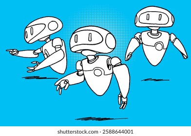 AI. Artificial Intelligence, futuristic robot hand-drawn sketch style vector