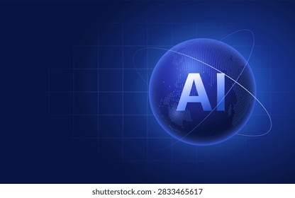 AI artificial intelligence global technology 3D digital globe data center background with copyspace. Concept of cyber future network, big data, machine learning world connection and innovation system.