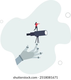 La IA, la inteligencia artificial ayudan al éxito empresarial, el futuro de la IA trabajando con la humanidad, la automatización de robots o la Asistencia de innovación, el diseño plano con las personas.