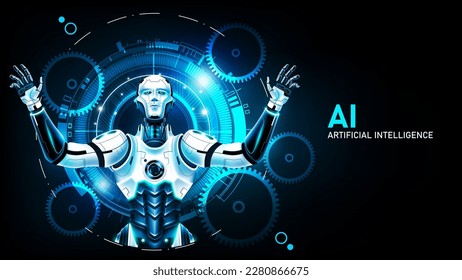 AI Artificial intelligence in humanoid with futuristic technology background. Future cybernetic artificial intelligence technology concept, vector illustration.