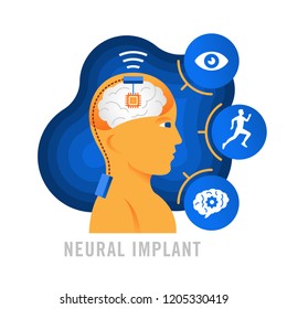 AI (artificial intelligence) icon. Brain implants. Neural implants