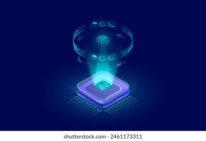 Ai (Artificial Intelligence) Icon, Cloud Computing, Data Mining, Neural Networks, and Machine Programming Concepts, Isometric Vector