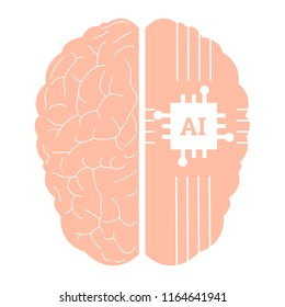 AI (artificial intelligence) icon. A human brain from a top view. Vector-Illustration.