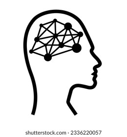 AI, Artificial intelligence icon of human face with a digital chip on brain for computer and technology silhouette illustration