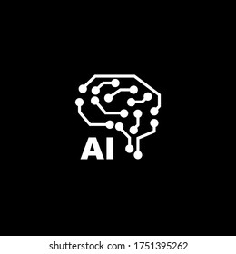 AI (artificial intelligence) icon on black background. Stock trend icon