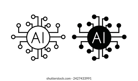 AI (artificial intelligence) icon. processor chip vector icon symbol for graphic design, logo, web site, social media. vector line icons set, editable stroke isolated on white, linear vector outline