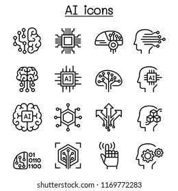 AI, Artificial intelligence icon set in thin line style