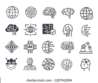 AI (artificial Intelligence) Icon Set. Data Science Technology.