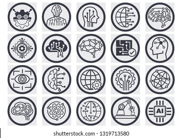 AI (artificial intelligence) icon set. Data science technology.