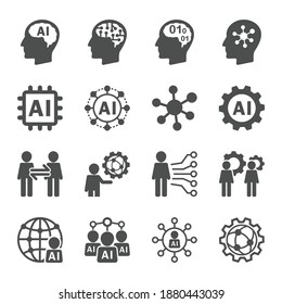 AI (artificial intelligence) icon set - Robot automaton Mechanical brain innovation icons