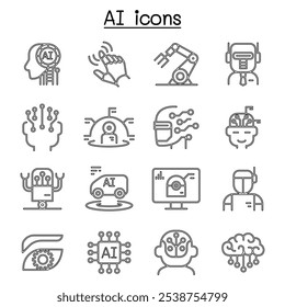 AI , Artificial intelligence icon set in thin line style