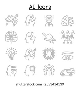 AI, Artificial intelligence icon set in thin line style