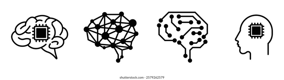 AI, (artificial intelligence) icon set. vector stock.