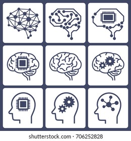 AI (artificial intelligence) icon set.