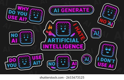 AI or Artificial intelligence icon sticker set