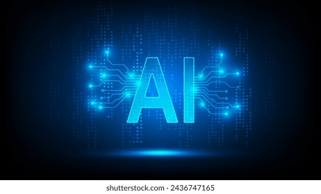 AI Artificial intelligence icon symbol on blue background for graphic design, logo, web site, social media. Digital Technology abstract background, Vector illustration