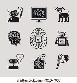 AI, Artificial Intelligence, AI icons ans AI signs. Vector illustration