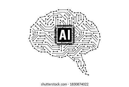 AI- Artificial intelligence illustration. Robotic brain. RPA - Robotic Process Automation. Vector. 