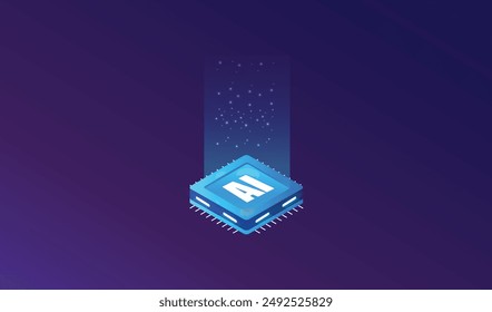 AI (Artificial Intelligence) isometric design, brain isometric concept, technology, AI data, AI Illustration
, icon