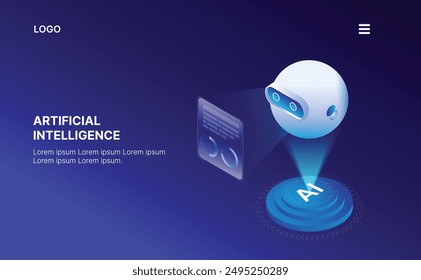 AI (Artificial Intelligence) isometric  design, brain isometric concept, technology, AI data, AI Illustration