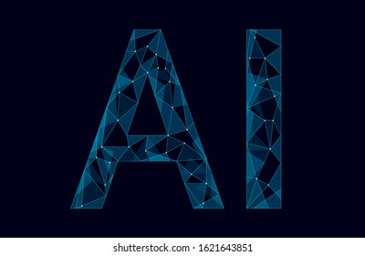 AI artificial intelligence letters 3D. Virtual assistant app geometric symbol robot support service technology. Chatbot logo template low poly vector illustration
