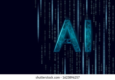 AI artificial intelligence letters 3D. Virtual assistant app geometric symbol robot support service technology. Chatbot logo template low poly vector illustration