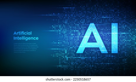 AI. Inteligencia artificial. Letras AI hechas con código binario. Tecnología de aprendizaje automático. Datos binarios y fondo de código digital de streaming. Fondo de matriz con dígitos 1.0. Ilustración vectorial.