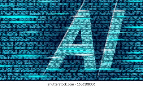 AI artificial intelligence letters on code data flow. Virtual assistant app geometric symbol support service technology. Binary number chatbot logo information line vector illustration