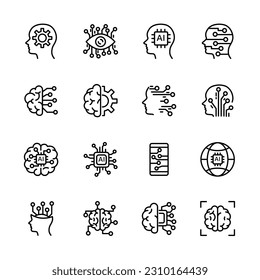 Ai, Artificial intelligence line icons set.  vector illustration.