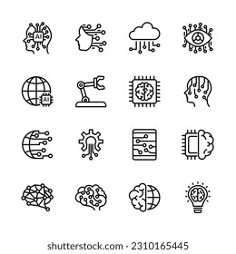 Ai, Artificial intelligence line icons set.  vector illustration.