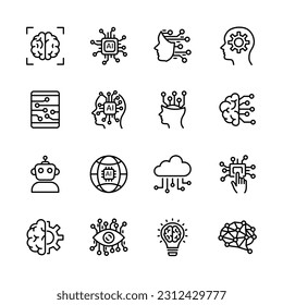 Ai, Artificial intelligence line icons set.  vector illustration.