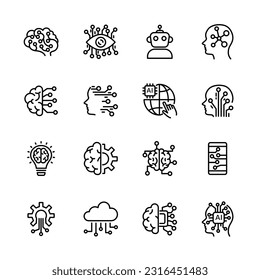 Ai, Artificial intelligence line icons set.  vector illustration.