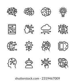 Ai, Artificial intelligence line icons set.  vector illustration.