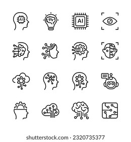 Ai, Artificial intelligence line icons set.  vector illustration.